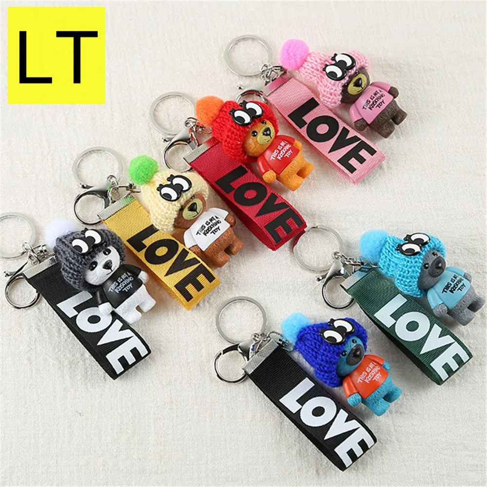 

LT Teddy Bear Keychain For Women Cute Hat Bears Lover Ribbon Car Keyrings Charms Bag Hanger Girls Gifts Fashion Jewelry Q-042