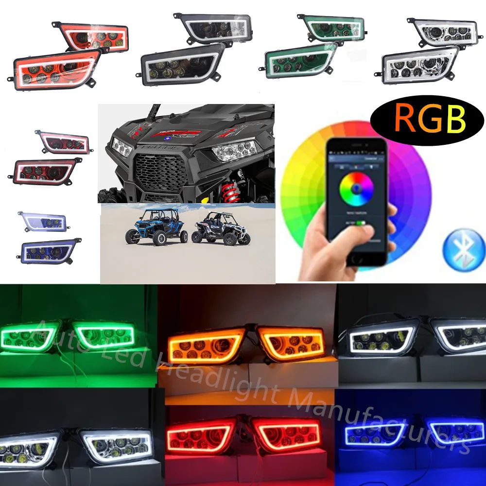 Для Polaris RZR фары светодиодный RGB Halo комплект многоцветная подсветка Angel Eyes приложение Bluetooth дистанционное авто аксессуары ATV светодиодный фонарь