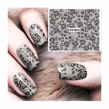 YZWLE 1 Sheet Hot Sales Water Transfer Nail Sticker Lace Flower Decals DIY Art Decoration Fingernail 8632