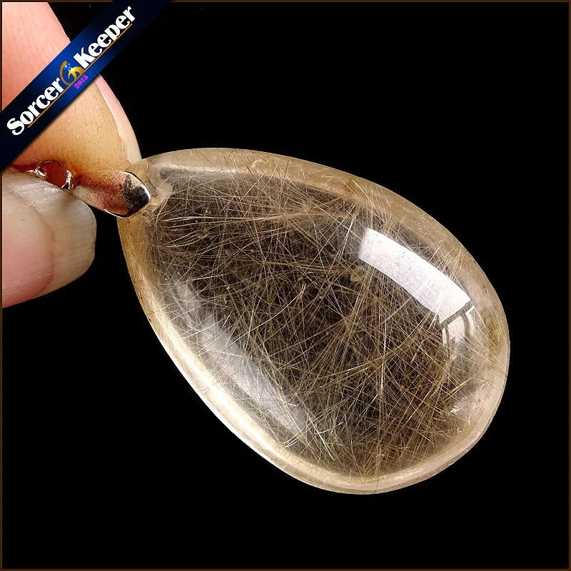 

Rare Natural Quartz Gold Rutilated Garden Quartz Crystal Love Necklace Pendant natural minerals Fish Tank Beads PS300
