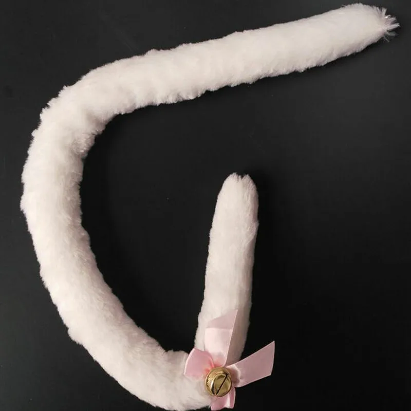 

2018 Lovely 50cm Black White Cat Tail With Bowknot Bell Anime Cosplay Maid Costume Accessories Women Lady Party Dress Up Props