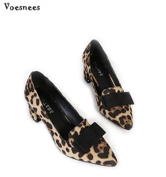 

Autumn Leopard Women Pumps Flock Woman Dress Single Shoes Butterfly Thick Heels High Heels 5.5CM Shoes Pointed Toe Female Pumps
