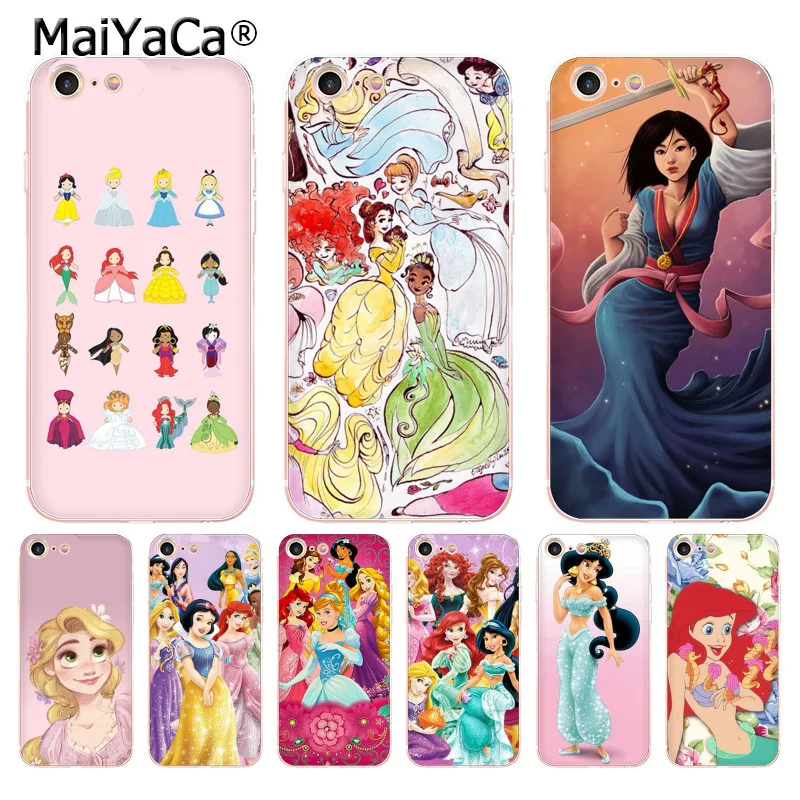 

MaiYaCa Ariel Aurora Belle Cinderella Jasmine Mulan soft tpu phone case cover for iPhone 8 7 6 6S Plus X 5S SE 5C case Cover