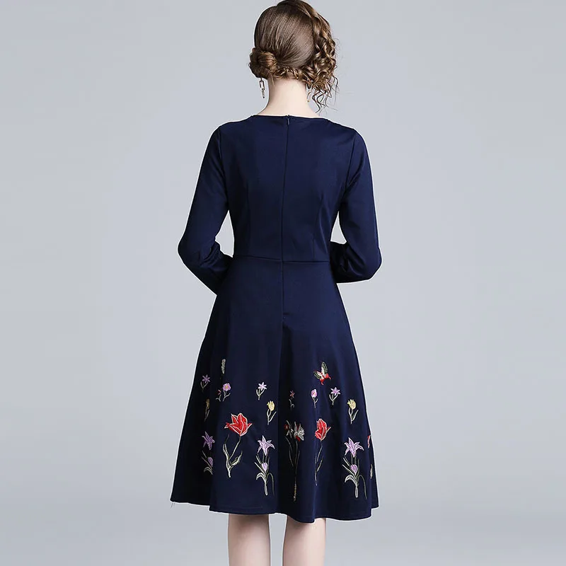 Высокое качество женское синее вечернее платье vestidos Европейская станция вышивка