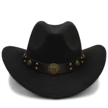 Модная мужская шерстяная западная ковбойская шляпа с откатными полями для джентльмена, папы, джаза, конного спорта, Sombrero Hombre Fedora cap, размер 56-58 см