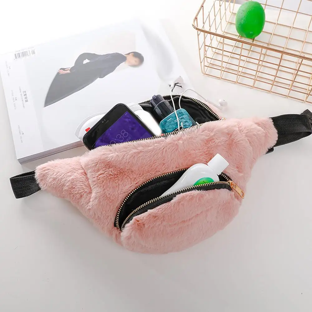 

Women Zipper Plush Waist Bag Travel Shopping Fanny Pack Chest Pouch