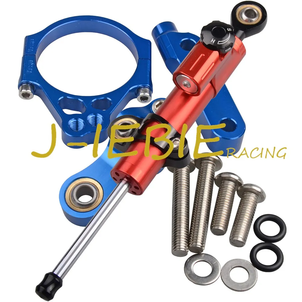 CNC Steering Damper Stabilizer and Blue Bracket Mounting For Kawasaki