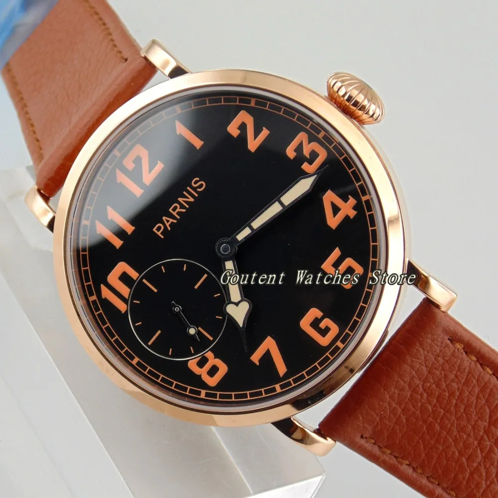 

46mm Parnis Steel Rose Gold Case Seagull Hand Winding6497 Movement Men's Watch