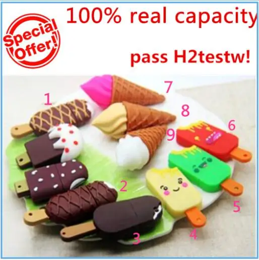  100% real capacityUSB 2.0 Memory Stick Flash pen Drive Cartoon ice-lolly ice cream USB Flash 2.0 Memory Drive Pen/Thumb/Car 