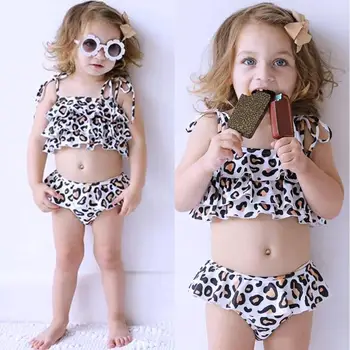 

Children Swimwear 2019 Girls Children Kids Girl Bikini Beach Leopard Print Swimsuit+Shorts Swimwear Set bebek mayo A1