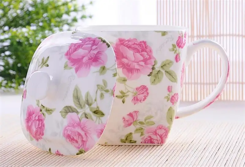 

500ML fine bone china coffee mug, creative flower design, ceramic water cup, taza tea cup tumbler, cofee coffee thermos tea cup