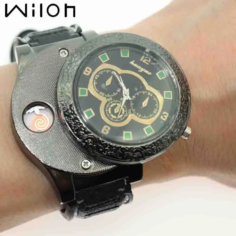 

lighter watch For men USB charging creative personality electronic cigarette Flameless Cigarette Lighter quartz clock F666