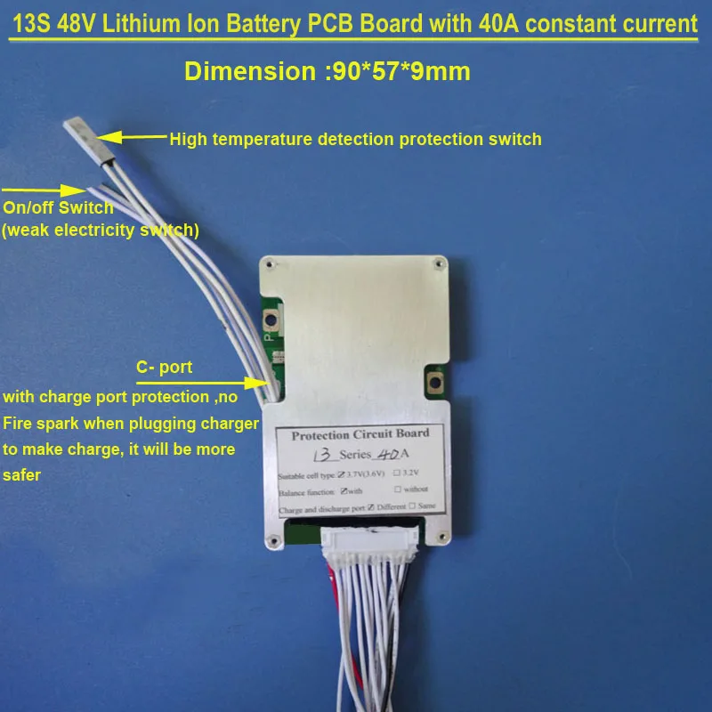 48V 13S Lipo батарея BMS и 54,6 V PCB с 40A постоянная разрядка тока и bms с выключателем включения для литиевых 18650 или