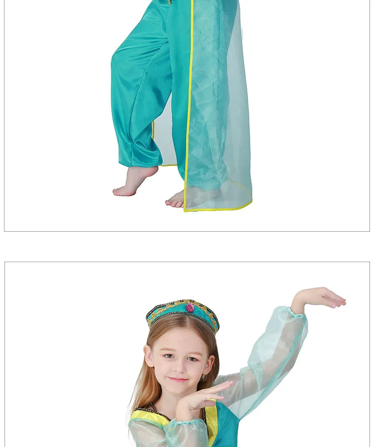 Aladdin's Lamp Jasmine Halloween Green Арабские костюмы для девочек детское платье для танца живота индийская танцевальная одежда Гибкая яркая изящная