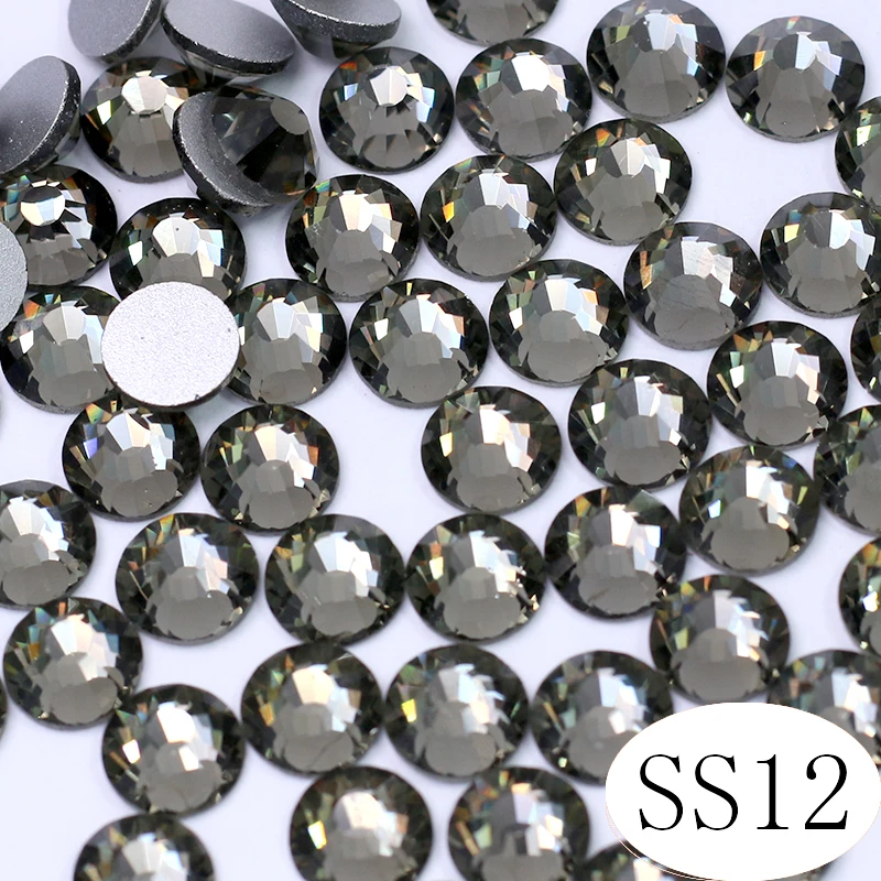 SS12 Black Diamond Non Hotfix 3D Nail Art Rhinestone With Round 