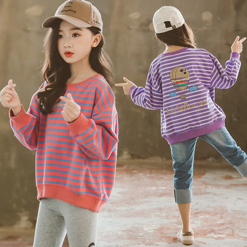 

Teenage Kids Sweatshirt Autumn Girls Sweater Hoodies Striped Sweatshirt for Girls Tops 10 12 Year Kids Outfits Children Clothes
