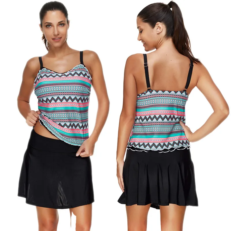 

Female Tankini Set Push Up Swimwear Women 2019 with Skirt Swimsuit Plus Size Two Pieces Bathing Suits Womens Beach Swim Wear USA
