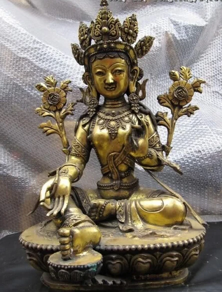 

23"Tibet Buddhism Bronze Copper gild Green Tara Kwan-yin Guan yin Buddha Statue