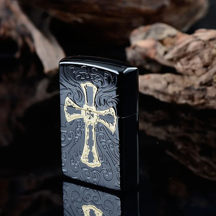 

Lighters and Smoking Accessories, Pure copper double color cross metal kerosene lighter, Boutique gift lighters.