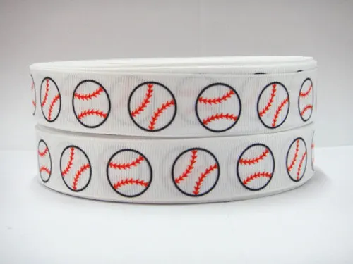 

New arrival 50yards/lot 1 inch 25-26mm white Baseball printed Grosgrain Ribbon Hair bows, Scrapbooking, and More