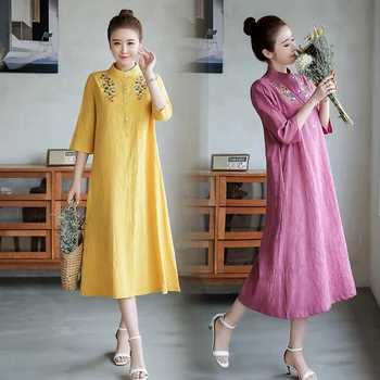 

2020 oriental chinese dress cheongsam qipao cheongsam modernl embroidery female cheongsam qipao mesh gown cotton and linen