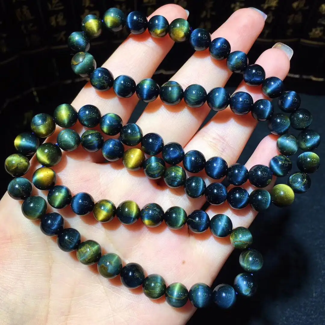 

7mm Natural Namibia Pietersite Blue Yellow Beads Gemstone 3 laps Cat's eye Round Bead Bracelets Man Women Drop Shipping