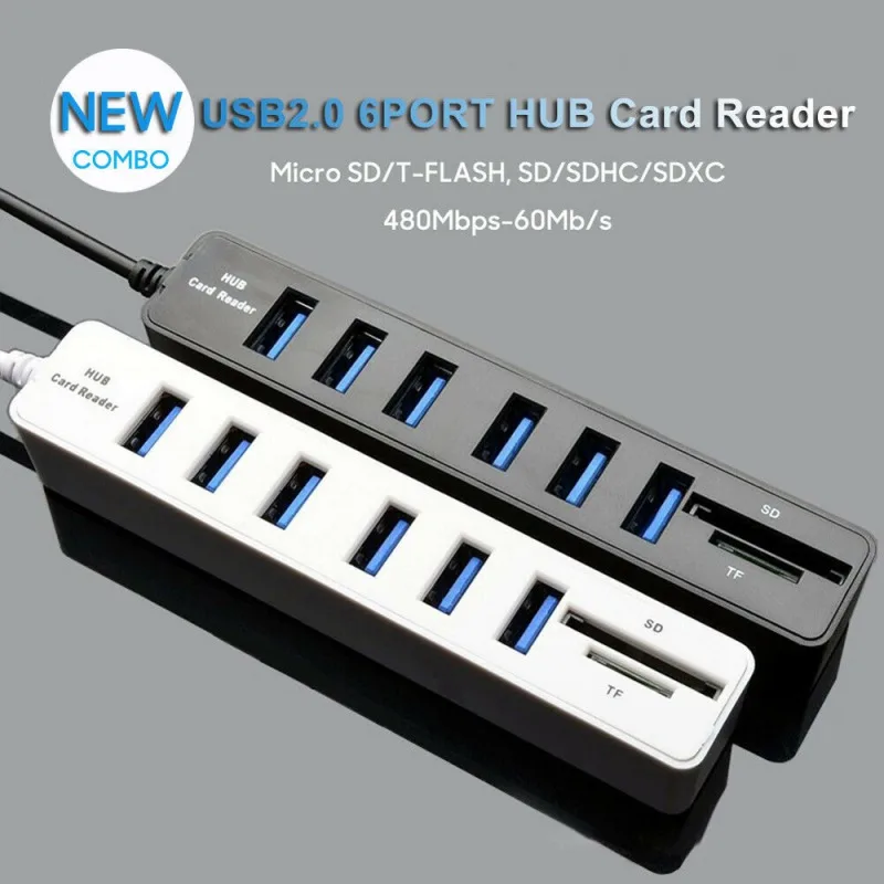 8 портов USB2.0 концентратор адаптер 6 USB + SD TF устройство для чтения карт памяти