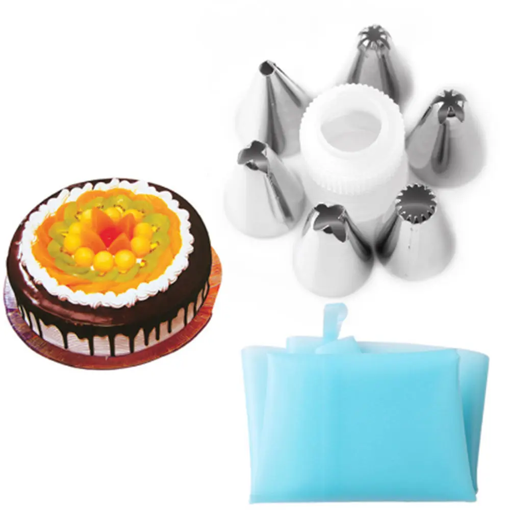 LINSBAYWU 7pc/set Silicone Icing Piping Cream Pastry Bag Stainless Steel Nozzle Sets Cake DIY
