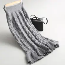 Осенняя Женская трикотажная юбка-труба винтажная Высокая талия Женская длинная юбка-Русалка Высокая эластичная теплая Дамская