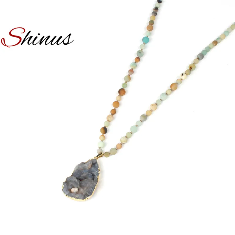 

Shinus Necklaces Women Bohemian Jewelry Necklace Boho Mala Bead Knotted Handmade Long Jewellery Agates Pendant Vintage Statement