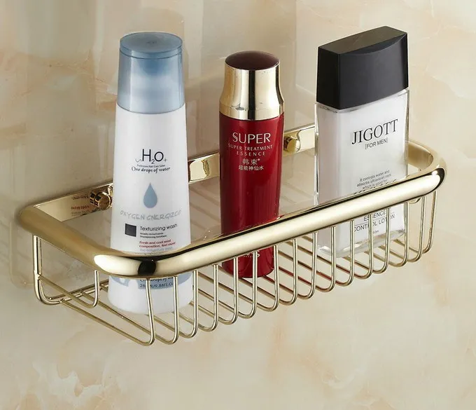 

Luxury Gold Color Brass Wall Mounted Bathroom Soap / Sponge Shower Storage Basket Cba095