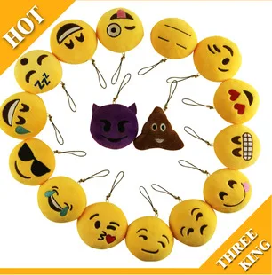 

Free shipping 13 Styles Emoji Smiley QQ Expression Pendants Toys Dolls Soft Stuffed Plush Pendant Keychain 5.5cm Wholesale