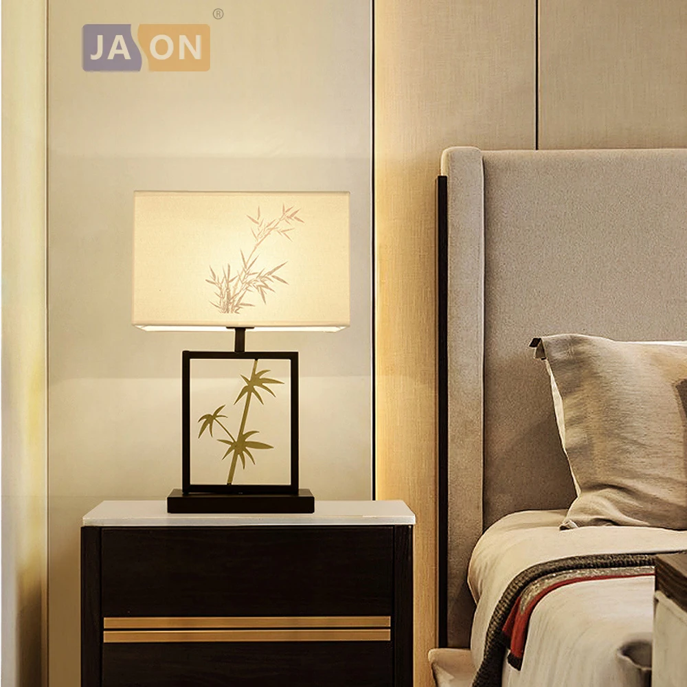 

led e27 Chinese Iron Fabric Black Golden Bamboo LED Lamp.LED Light.Table Lamp.Desk Lamp.LED Desk Lamp For Bedroom Foyer