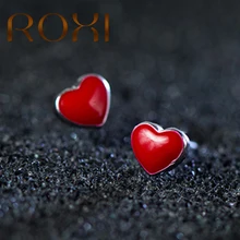 ROXI 925 пробы серебряные серьги для женщин модные ohringe милые крошечные красные глазурь сердце серьги гвоздики для девочек Дети Леди подарок