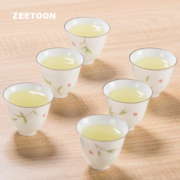 

6PCS/Lot 80ml Jingdezhen Ceramic Pastoral style White Porcelain Teacup Chinese Kung Fu Tea Set Master Tea Cup Vintage Drinkware
