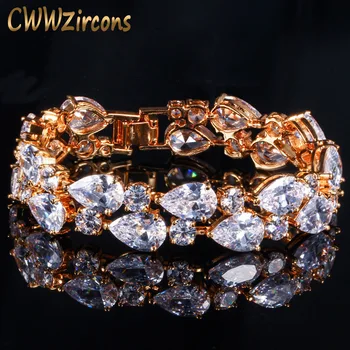 

CWWZircons Top Quality Sparkling Cubic Zirconia Yellow Gold Color Big Wide Wrap Bracelets Bangles For Brides Wedding Party CB116