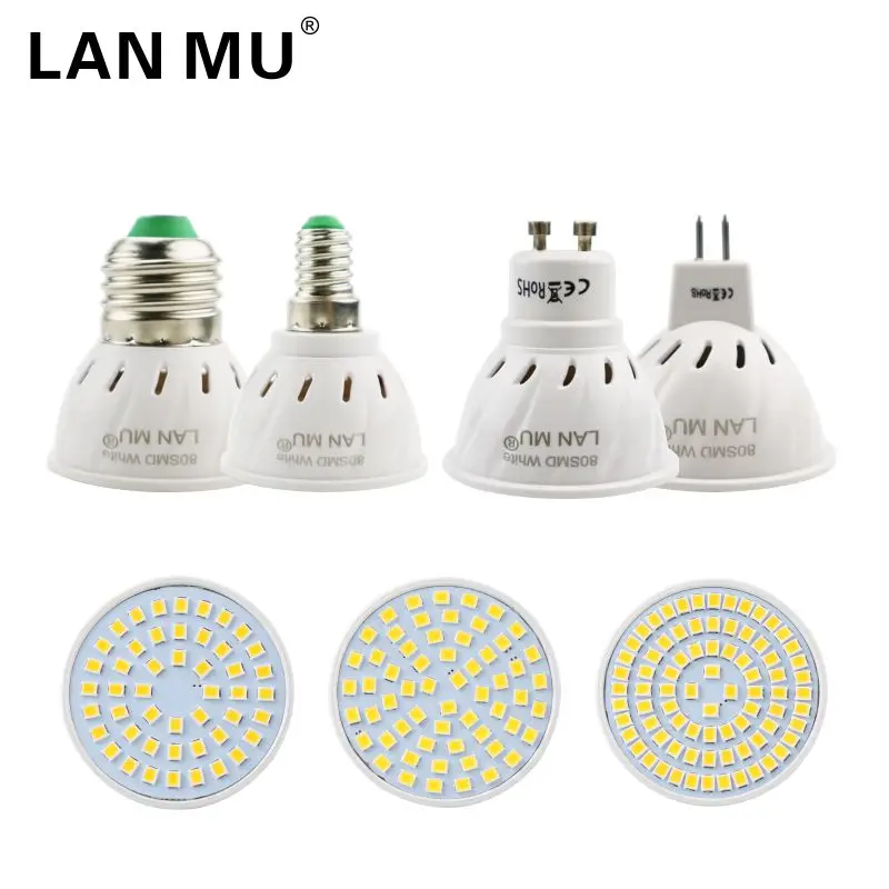 LAN му светодиодный светильник E27 E14 GU10 MR16 110 В 220 свет Lampara лампы Spotlight SMD 2835 48 60 80 Bombillas