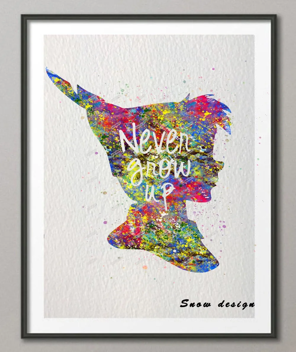 Never Grow Up Quote Art Peter Pan Watercolor Painting Print Wedding Gift Nursery