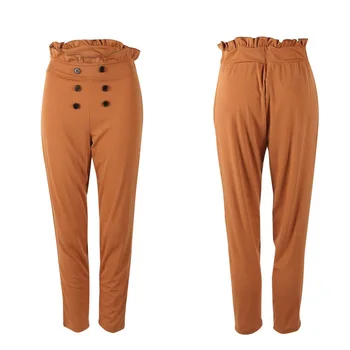 

Long Casual Skinny Slim Button Sexy Solid High Waist Pants Pencil Trousers Polyester Fashion Women Leggings Stretch