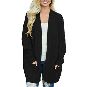 

Autumn Winter Women Long Sweater Solid Pockets Female Cardigan Casual Long Sleeve Oversized Open Stitch Sweaters