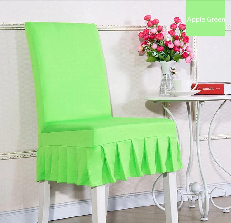 Apple Green color lycra chair cover with skirt all around the chair