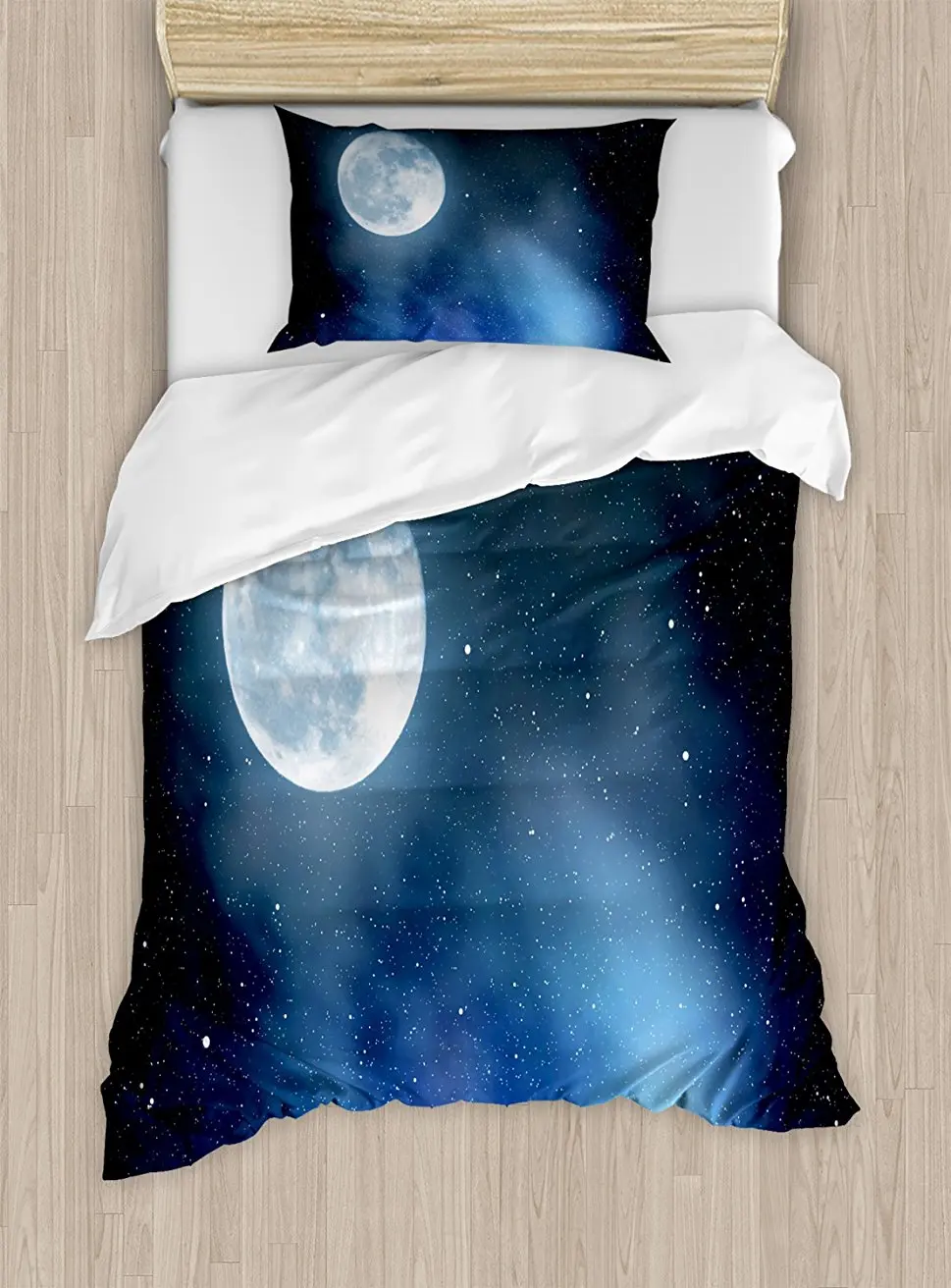 

Duvet Cover Set , Night Sky with Stars Full Moon Universe Space Heavenly Bodies Romantic Evening, 4 Piece Bedding Set