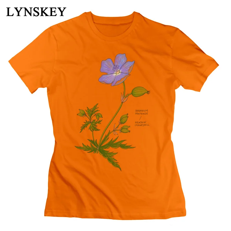 LYNSKEY New Fashion Summer Summer/Fall Meadow Cranesbill T Shirts 100% Cotton Round Collar Girl Tops Shirt Normal Clothing Shirt white