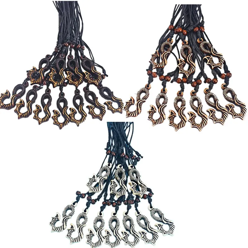 12pcs Fashion Imitation Bone Maori Fish Hook Pendant Necklace Jewelry Yak Hawaiian Handmade Accessories Gifts For Friends | Украшения и