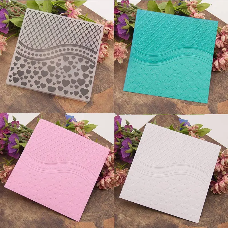 15x15cm Wavy Heart Embossing folders Plastic Embossing Folder For
