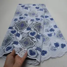 Белая органза кружева высокого качества африканская кружевная ткань с блестками 5 ярдов/шт швейцарская вуаль кружева Франция кружева для вечерние Dress-LP30