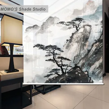 

MOMO Ink Painting Window Curtains Roller Shades Blinds Thermal Insulated Blackout Fabric Custom Size, Alice 211-216