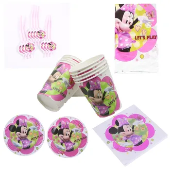 

51PC\lot Kids Favors Paper Cup Plates Baby Shower Glass Decoration Minnie mouse Tablecloth Napkins Birthday Straw Party Supplies