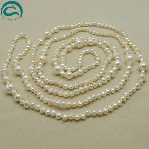 150CM Long Pearl Jewellery White Color Natural Freshwater Necklace 5-11mm Mixes Size Perfect Party Women Gift | Украшения и