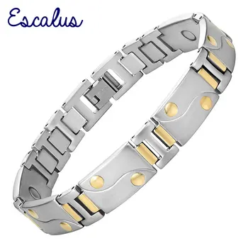 

Escalus Bangle for Men 2-Tone Gold Silver Magnetic Stainless Steel Bracelet Bio Magnets Energy Jewelry Wristband Charm